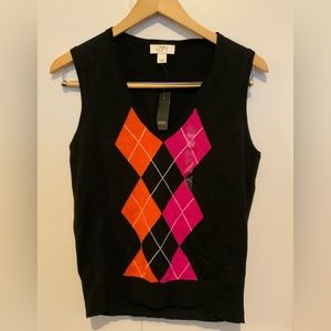 Ann Taylor Loft - Pink & Orange Argyle Sleeveless Sweater Vest - Size Medium